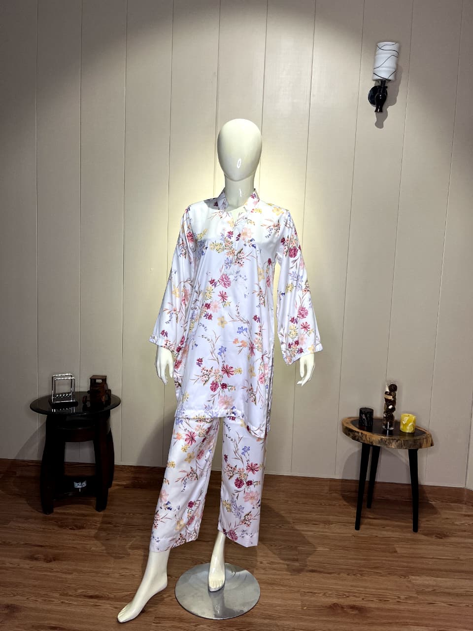 Dul Silk Floral 2PC Suit – White Meadow Print (DLS-3014)