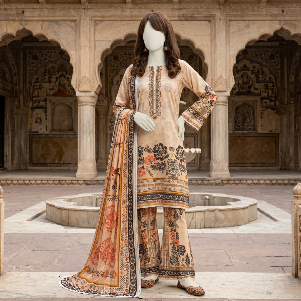 printed 3-piece unstitched lawn suit by ZH2 Store
