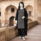 Elegant 3-piece unstitched lawn suit with colorful intricate embroidery on the shirt and trousers, paired with a matching embroidered dupatta, displayed on a mannequin.