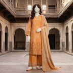ZH2 Store 3-piece unstitched printed lawn suit featuring fine floral vine motifs on a mannequin.