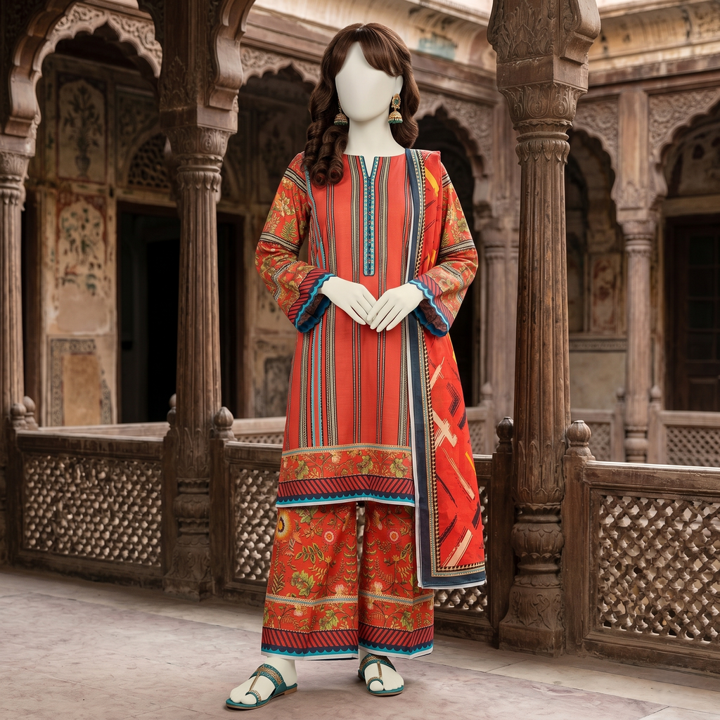 printed 3-piece unstitched lawn suit by ZH2 Store