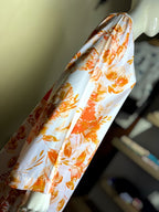 Printed Short Silk 2pc Suit | Orange & White Floral Co-ord Set (STS-3015)