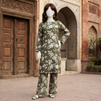 Woman’s printed cotton silk 2-piece unstitched suit, vibrant floral design, ZH2 Store collection.