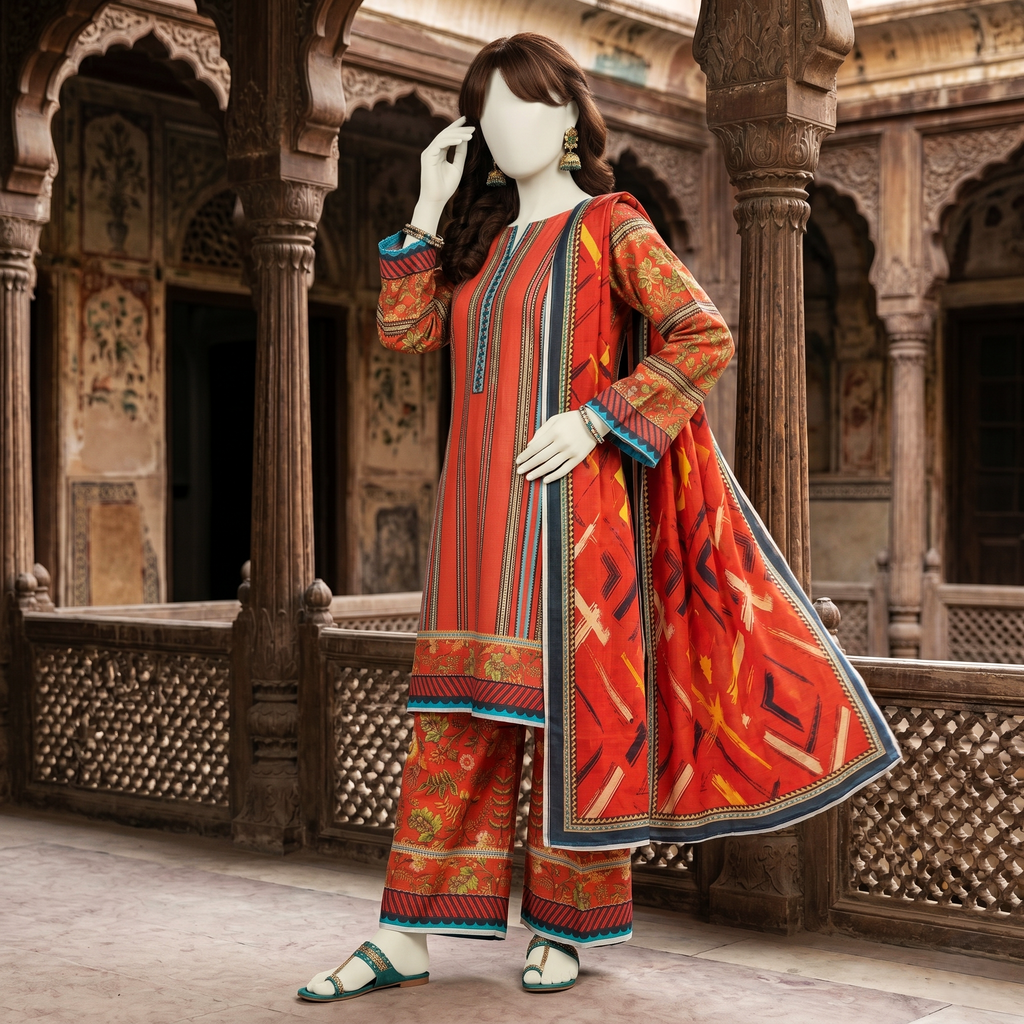 printed 3-piece unstitched lawn suit by ZH2 Store
