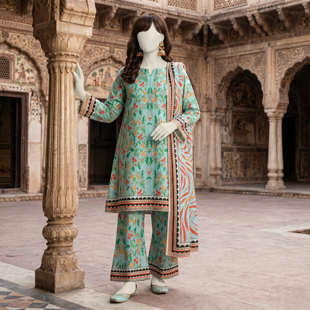 printed 3-piece unstitched lawn suit by ZH2 Store