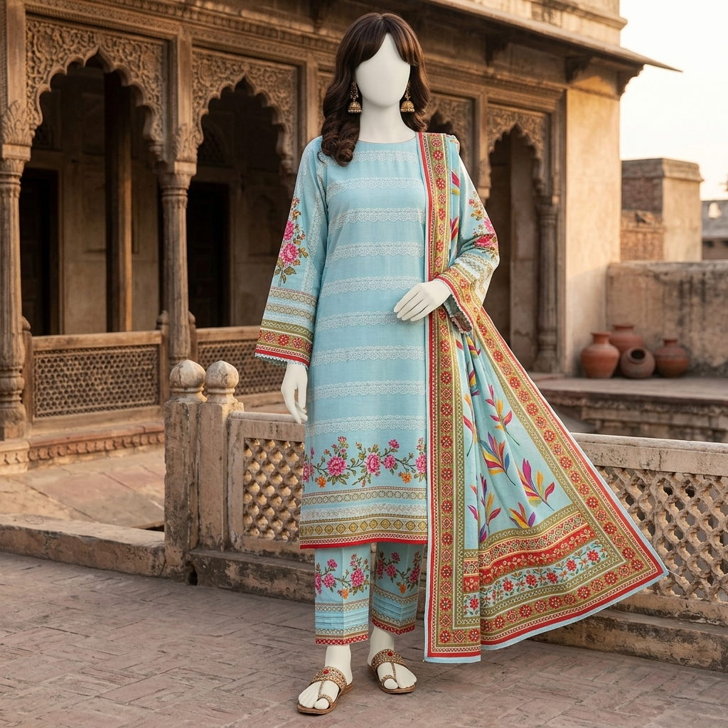 printed 3-piece unstitched lawn suit by ZH2 Store