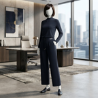 Professional display of black dress pants with drawstring waist in a modern office environment, ZH2 Store collection.