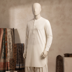 A studio view of the classic off-white round neck kurta from ZH2 Store, showcasing the subtle embroidery detail.