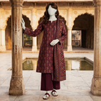ZH2 Store Maroon Paisley Printed 3-Piece Unstitched Lawn Suit