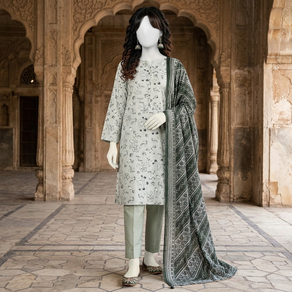 ZH2 Store Elegant Printed 3-Piece Unstitched Lawn Suit