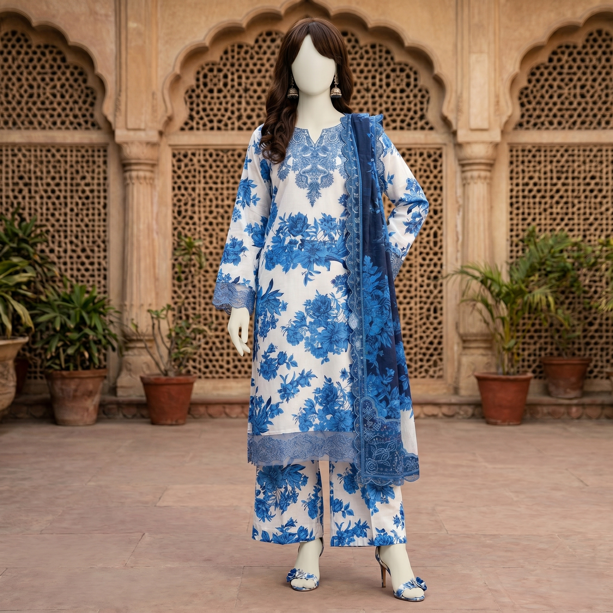 ZH2|3-Piece Printed Lawn Unstitched Suits | Floral Summer Collection|(LEU-5055)