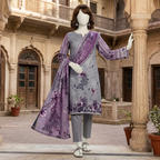 ZH2 Store 3-piece unstitched printed lawn suit with floral patterns on a mannequin.