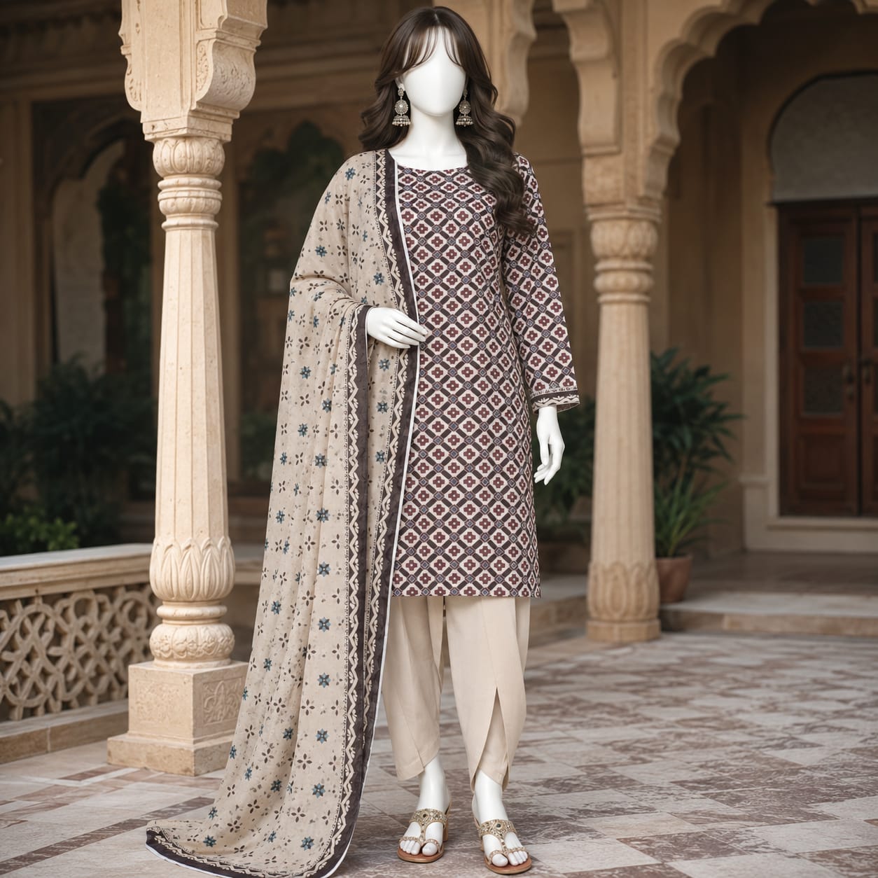 Zh2 Store Elegant Printed Lawn 3-Piece Unstitched Suit
