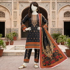 ZH2 Store Black 3-Piece Unstitched Printed Lawn Suit