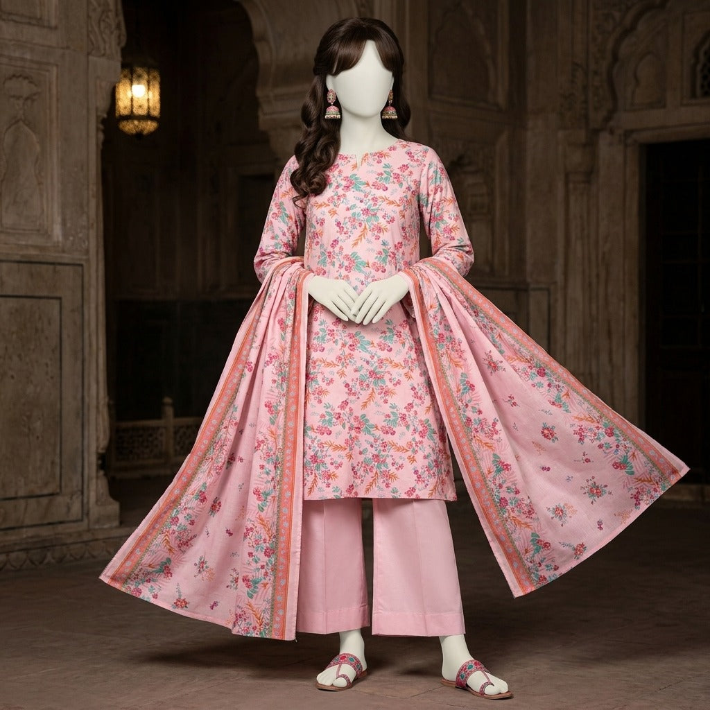 ZH2 Store Elegant Floral Printed 3-Piece Unstitched Lawn Suit