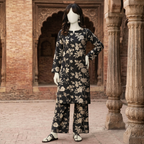Woman’s printed cotton silk 2-piece unstitched suit, vibrant floral design, ZH2 Store collection.