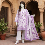 Premium 3-piece printed unstitched lawn suit collection by ZH2 Store, featuring a 2.1-meter shirt, 2.6-meter dupatta, and 2.2-meter trouser fabric with intricate floral and ethnic designs displayed on a mannequin.