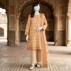 ZH2 Store Elegant Peach Floral Printed 3-Piece Unstitched Lawn Suit
