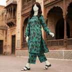 Mannequin wearing an elegant 2-piece unstitched cotton-silk suit with intricate print, ZH2 Store.