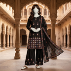 Elegant 3-piece unstitched lawn suit with colorful intricate embroidery on the shirt and trousers, paired with a matching embroidered dupatta, displayed on a mannequin.