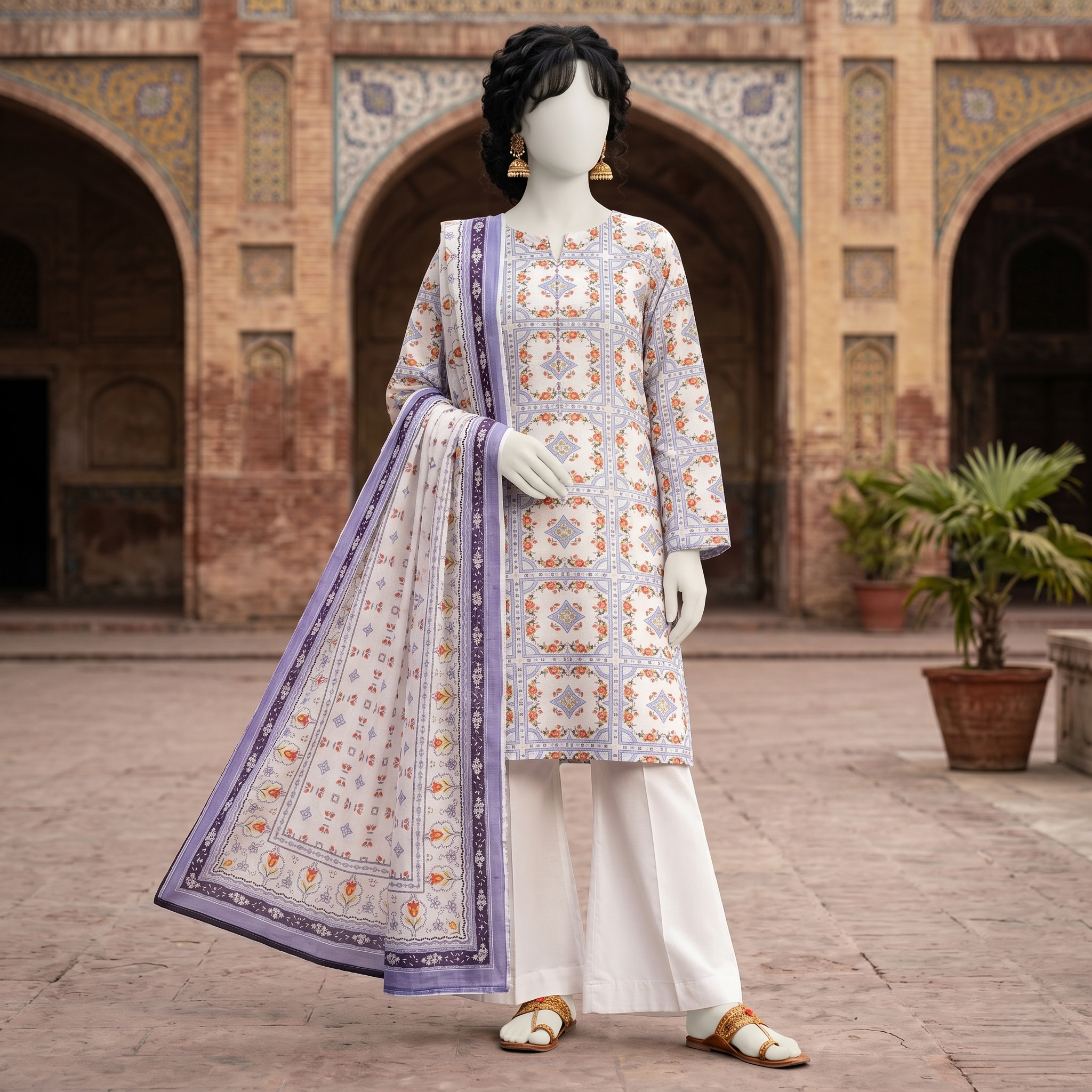 ZH2 Store Printed 3-Piece Unstitched Lawn Suit