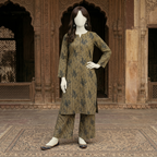 "view of an unstitched olive green floral cotton 2-piece suit - ZH2 Store"