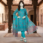 ZH2 Store 3-piece unstitched printed lawn suit featuring fine floral vine motifs on a mannequin.