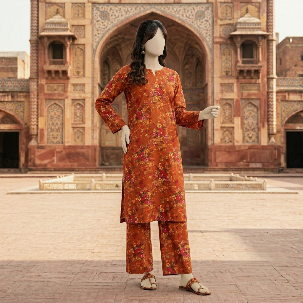 "Rust and orange unstitched cotton silk shirt and trouser fabric, 2-piece set by ZH2 Store"