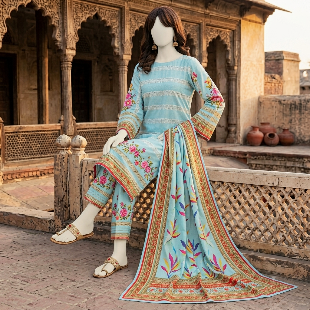 printed 3-piece unstitched lawn suit by ZH2 Store