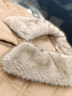 "Imported Women's Diamond Quilted Coat with Faux Shearling Collar"  (9002)