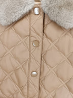 "Imported Women's Diamond Quilted Coat with Faux Shearling Collar"  (9002)