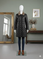 "Imported Women's Diamond Quilted Coat with Faux Shearling Collar"  (9002)
