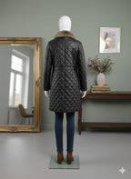 "Imported Women's Diamond Quilted Coat with Faux Shearling Collar"  (9002)