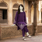 Premium 2-piece embroidered unstitched lawn suit collection by ZH2 Store, featuring a 1.2-meter embroidered shirt and 2.2-meter trouser fabric with intricate ethnic designs displayed on a mannequin.