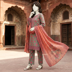 Premium 3-piece embroidered unstitched lawn suit collection by ZH2 Store, featuring a 2.2-meter shirt, 2.4-meter dupatta, and 2.3-meter trouser fabric with intricate floral and ethnic designs displayed on a mannequin.