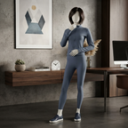A detailed view of the gray gym suit on a mannequin, highlighting the seamless design and athletic fit.