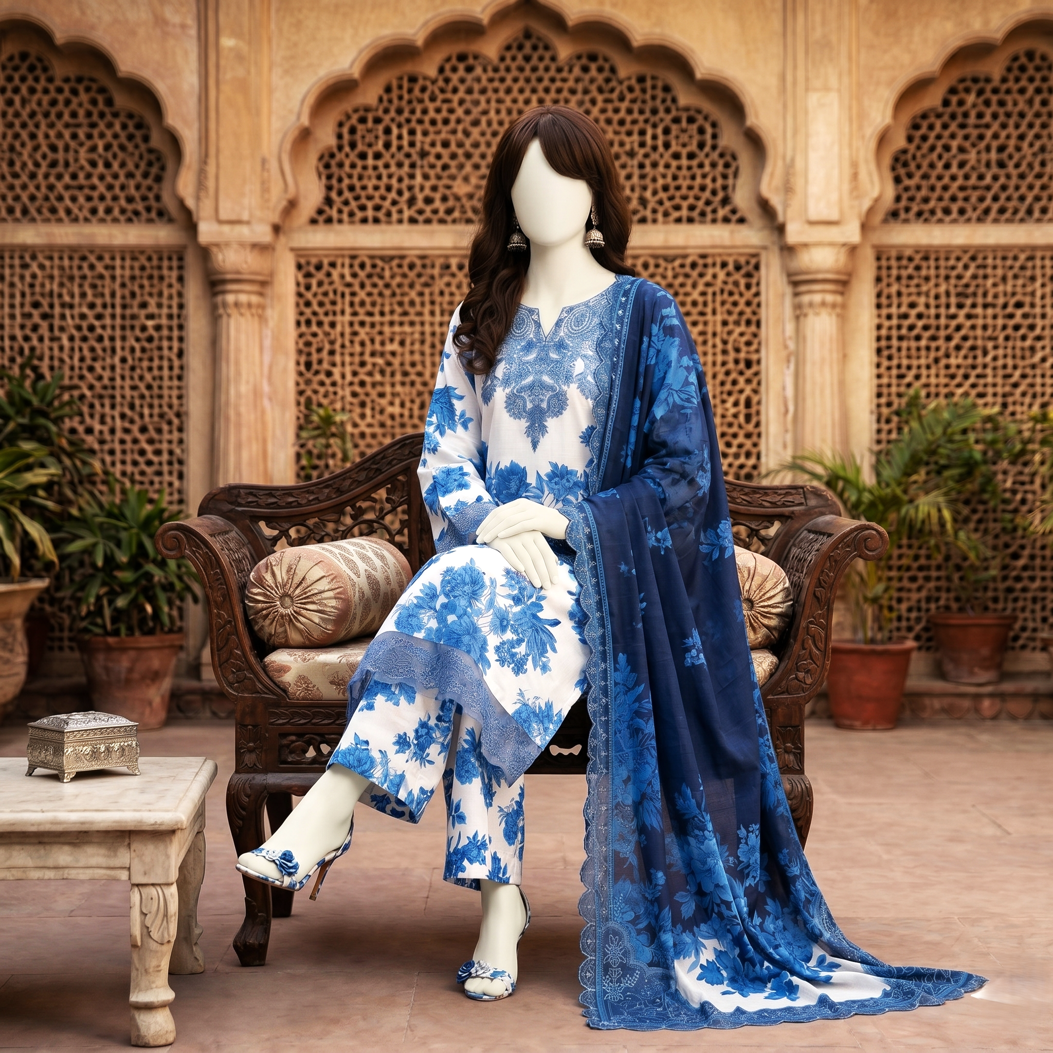 ZH2|3-Piece Printed Lawn Unstitched Suits | Floral Summer Collection|(LEU-5055)