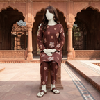 "Brown  floral printed unstitched 2-piece cotton suit for women by ZH2 Store."