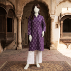 Close-up view of the purple and white floral printed 2-piece lawn suit displayed on a mannequin for the ZH2 Store collection.