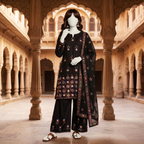 Elegant 3-piece unstitched lawn suit with colorful intricate embroidery on the shirt and trousers, paired with a matching embroidered dupatta, displayed on a mannequin.