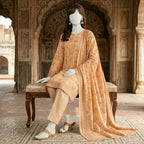 ZH2 Store Elegant Peach Floral Printed 3-Piece Unstitched Lawn Suit