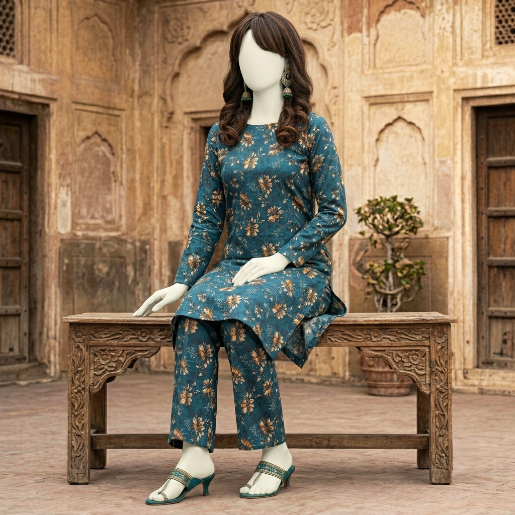 "Unstitched cotton suit set, 4.3 meters breathable floral print fabric"