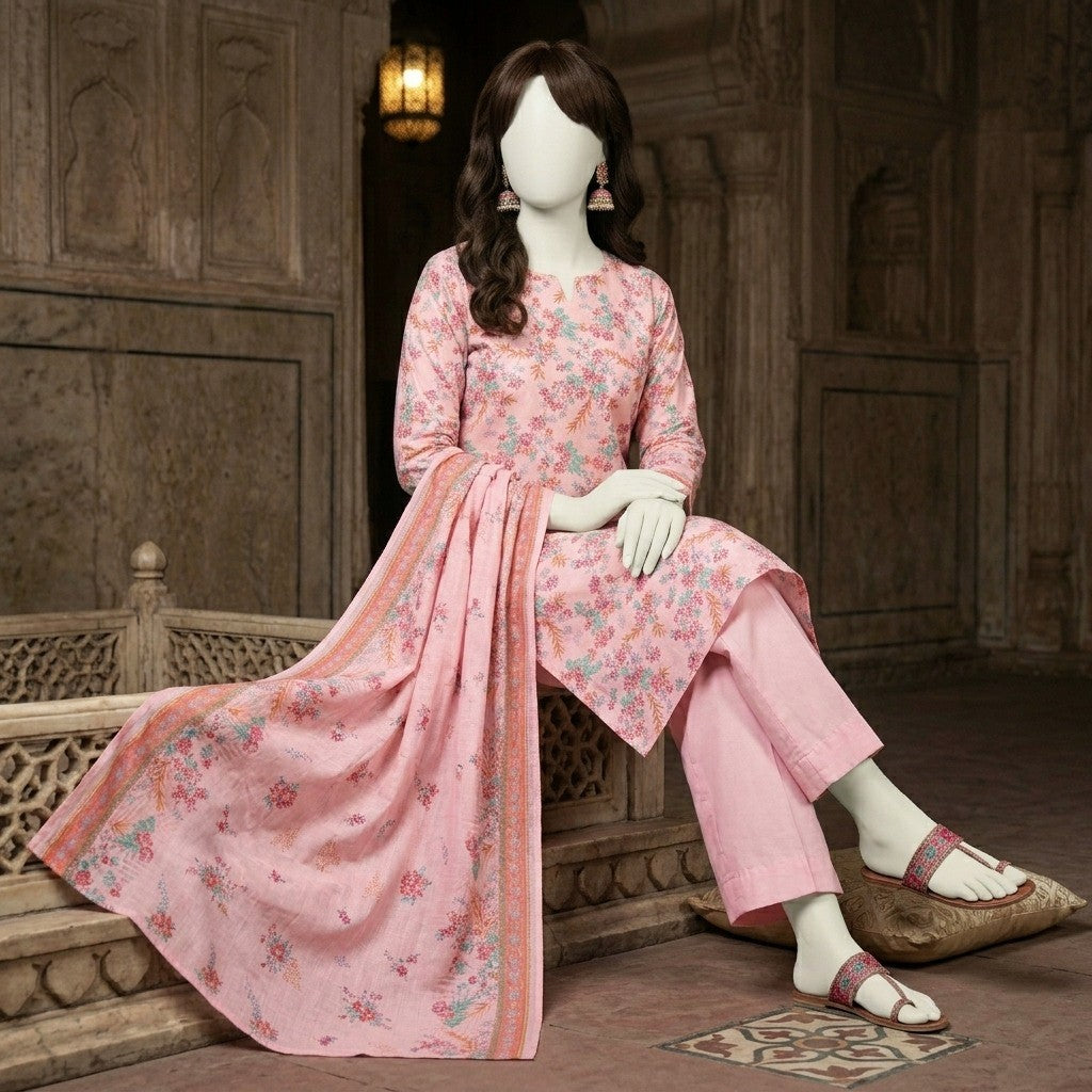 ZH2 Store Elegant Floral Printed 3-Piece Unstitched Lawn Suit