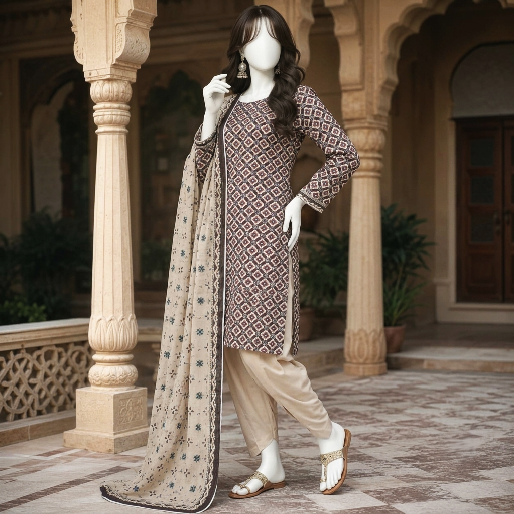 Zh2 Store Elegant Printed Lawn 3-Piece Unstitched Suit