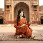 "Close-up of premium rust and orange floral pattern on breathable cotton silk fabric"