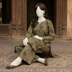 "view of an unstitched olive green floral cotton 2-piece suit - ZH2 Store"