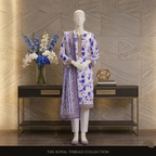 "Royal Thread Blue and White Floral Lawn Suit with Dupatta"