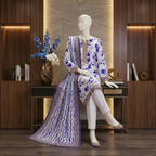 "Royal Thread Blue and White Floral Lawn Suit with Dupatta"