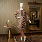 "Terracotta Earthy Tones Printed Suit with Floral Border Dupatta"