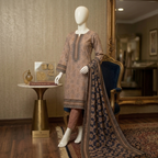 "Terracotta Earthy Tones Printed Suit with Floral Border Dupatta"